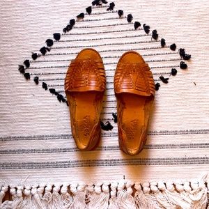Boho leather slip on shoes. Worn once. Super cute and comfortable